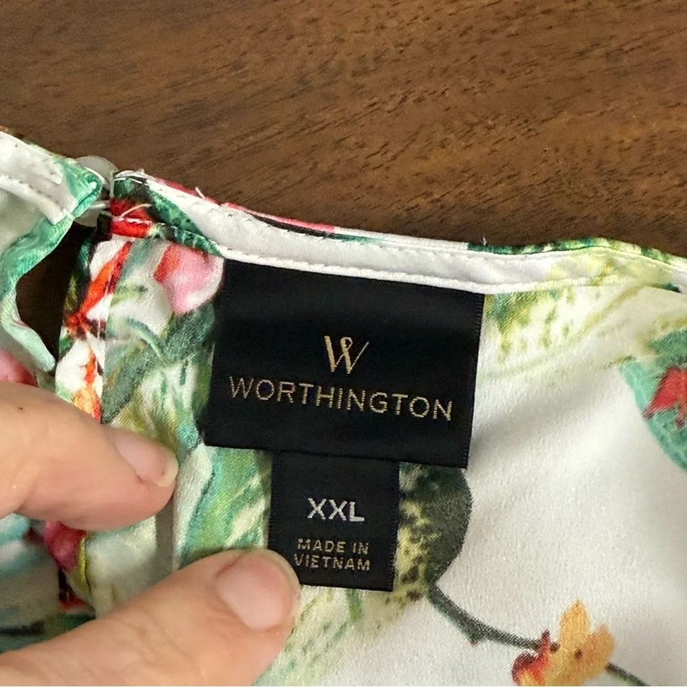 Worthington XXL Tropical Floral Blouse Top Multicolor Short Sleeve Summer Resort - Picture 5 of 7